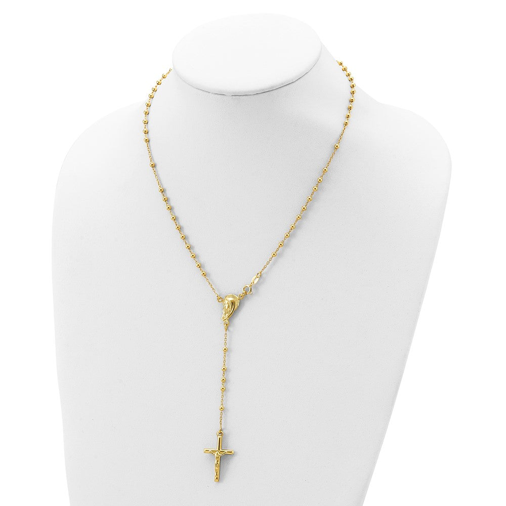 Sterling Silver Gold-plated Polished Bead Rosary 18 inch Necklace 18 Inches