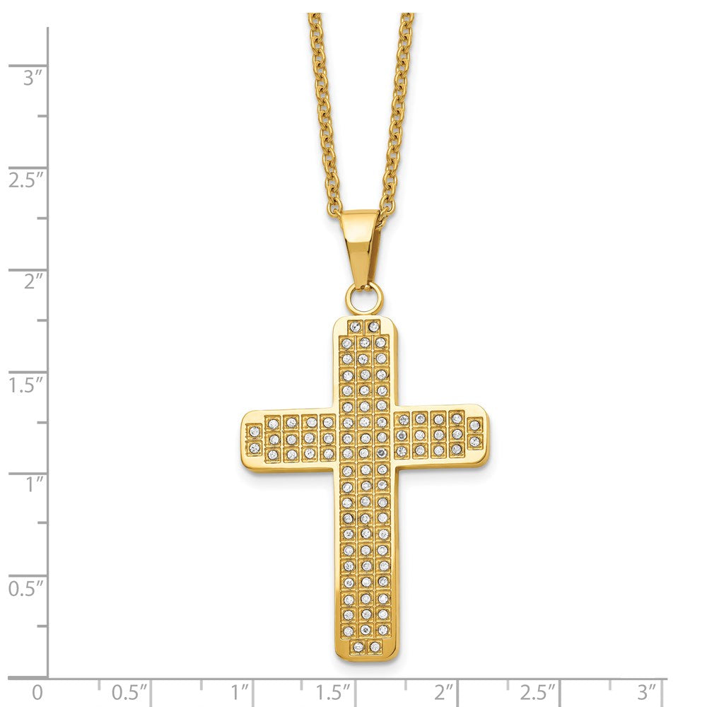 Stainless Steel Polished Yellow IP-plated w/CZ Cross 22in Necklace