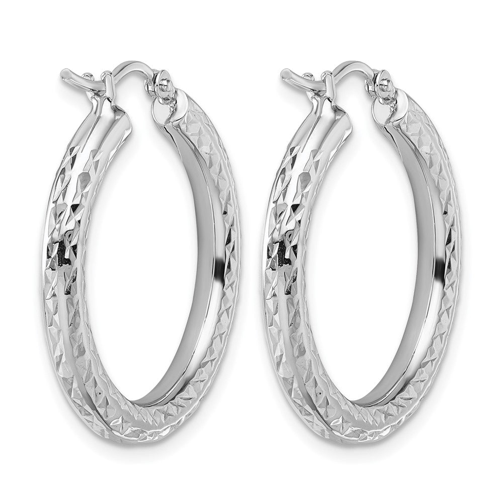 14k White Gold Diamond-cut 3mm Round Hoop Earrings