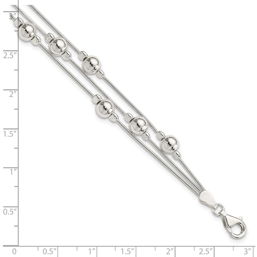 Sterling Silver Polished Bead Snake Chain Bracelet 7.5 inches