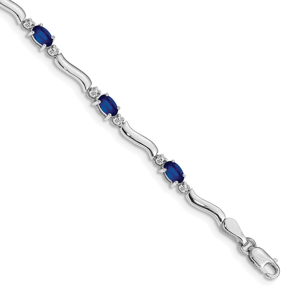 14k White Gold Diamond and Sapphire Bracelet 7 inches