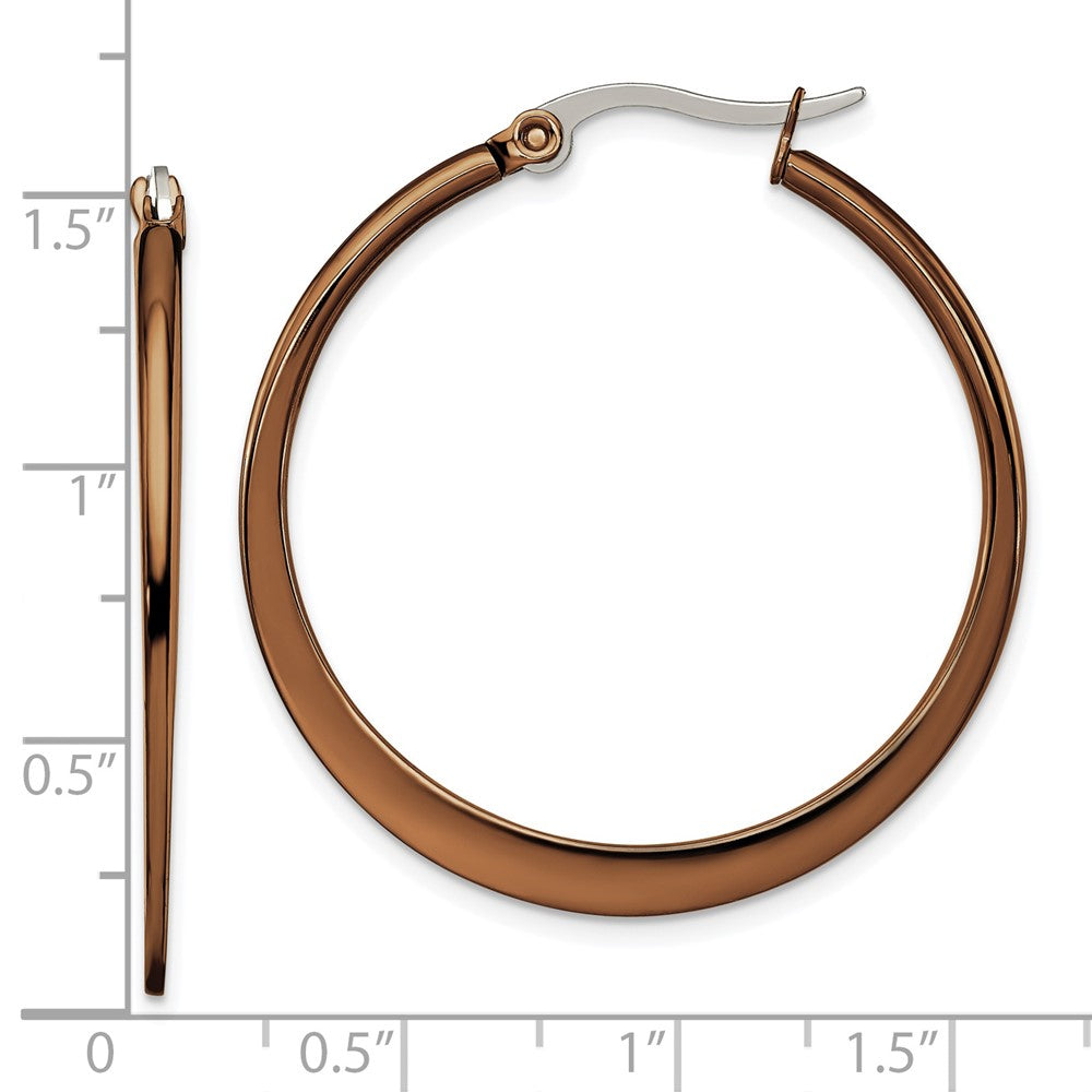 Stainless Steel Polished Brown IP-plated 34mm Diameter Hoop Earrings