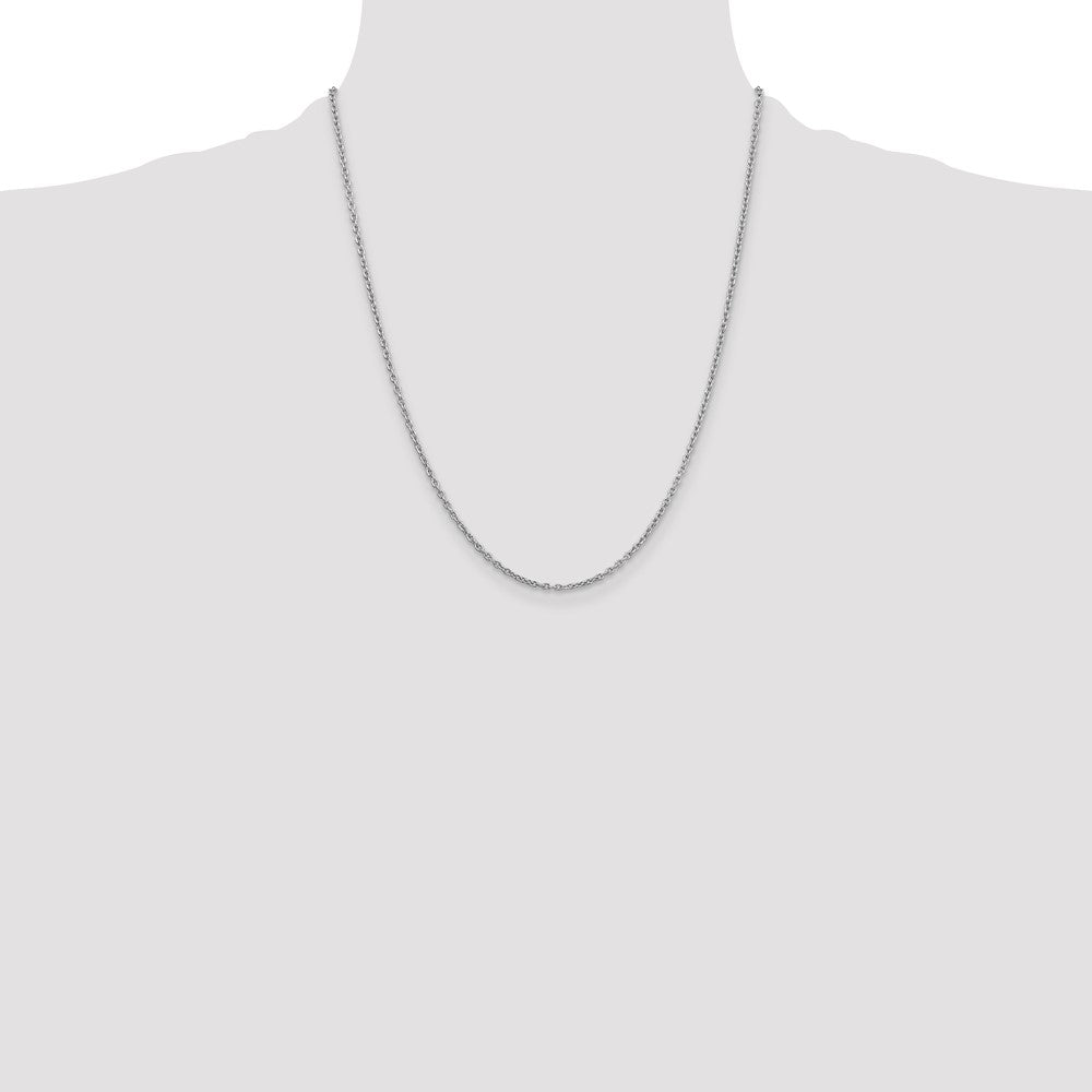 14K White Gold 22 inch 2mm Round Open Link Cable with Lobster Clasp Chain