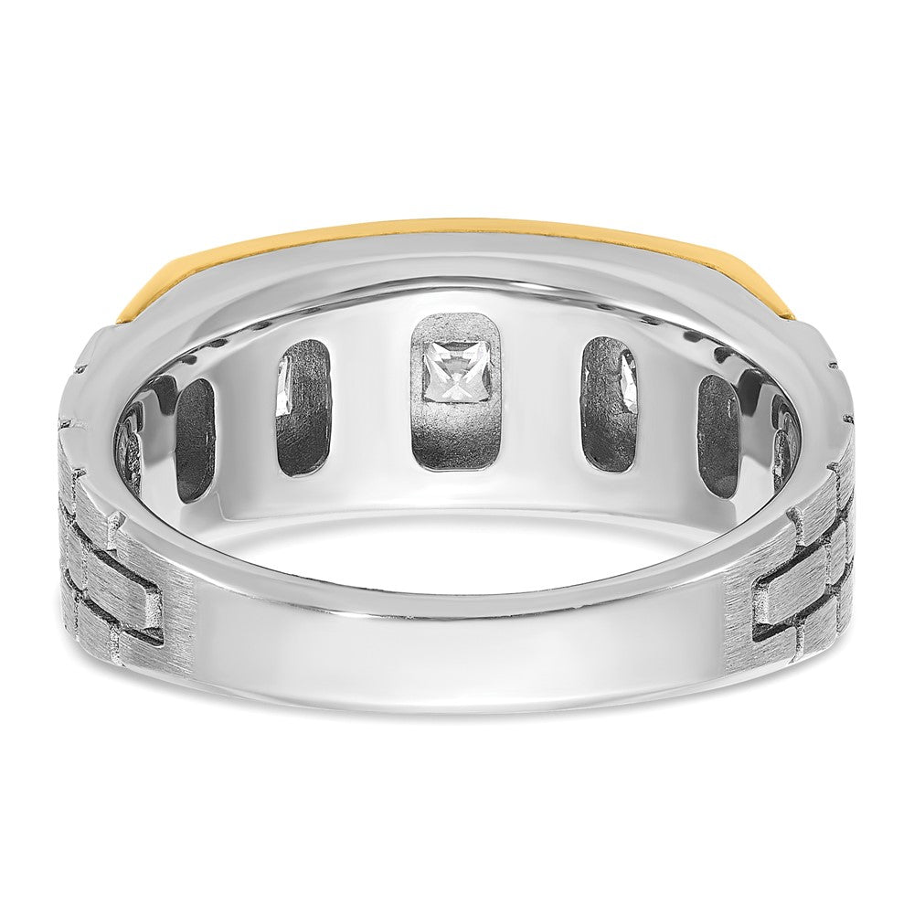 IBGoodman 14k Two-tone 1 carat Lab Grown Diamond VS/SI+ G+ Five Stone Complete Polished Satin and Grooved Men's Ring