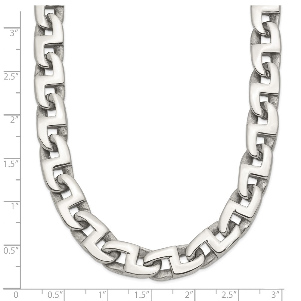 Stainless Steel Polished Fancy Square Link 24in Necklace