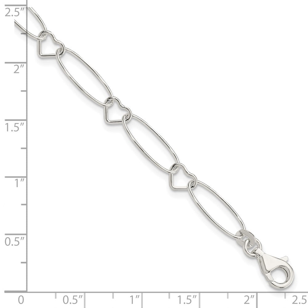 Sterling Silver Oval Link w/Hearts Bracelet 7.5 inches
