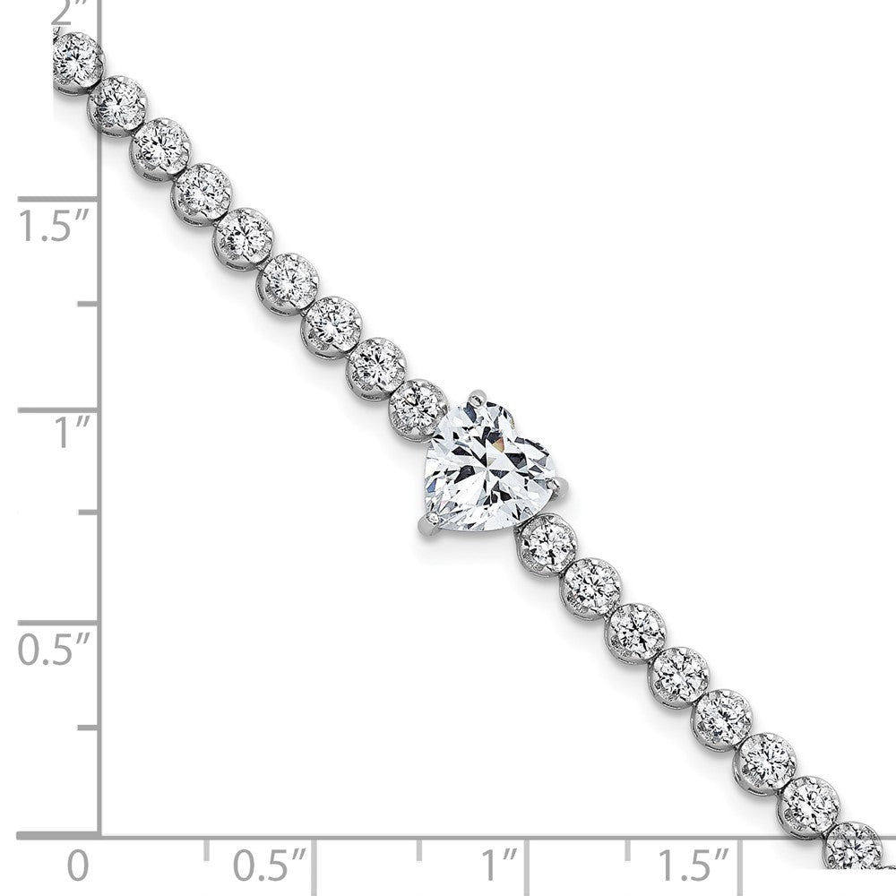 Sterling Silver Rhodium-plated Polished Round and Heart CZ 7.25 Inch Bracelet 7.25 inches