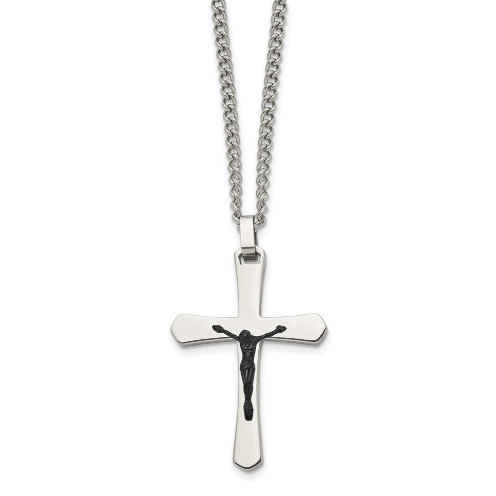 Stainless Steel Polished Black IP-plated Crucifix 24in Necklace