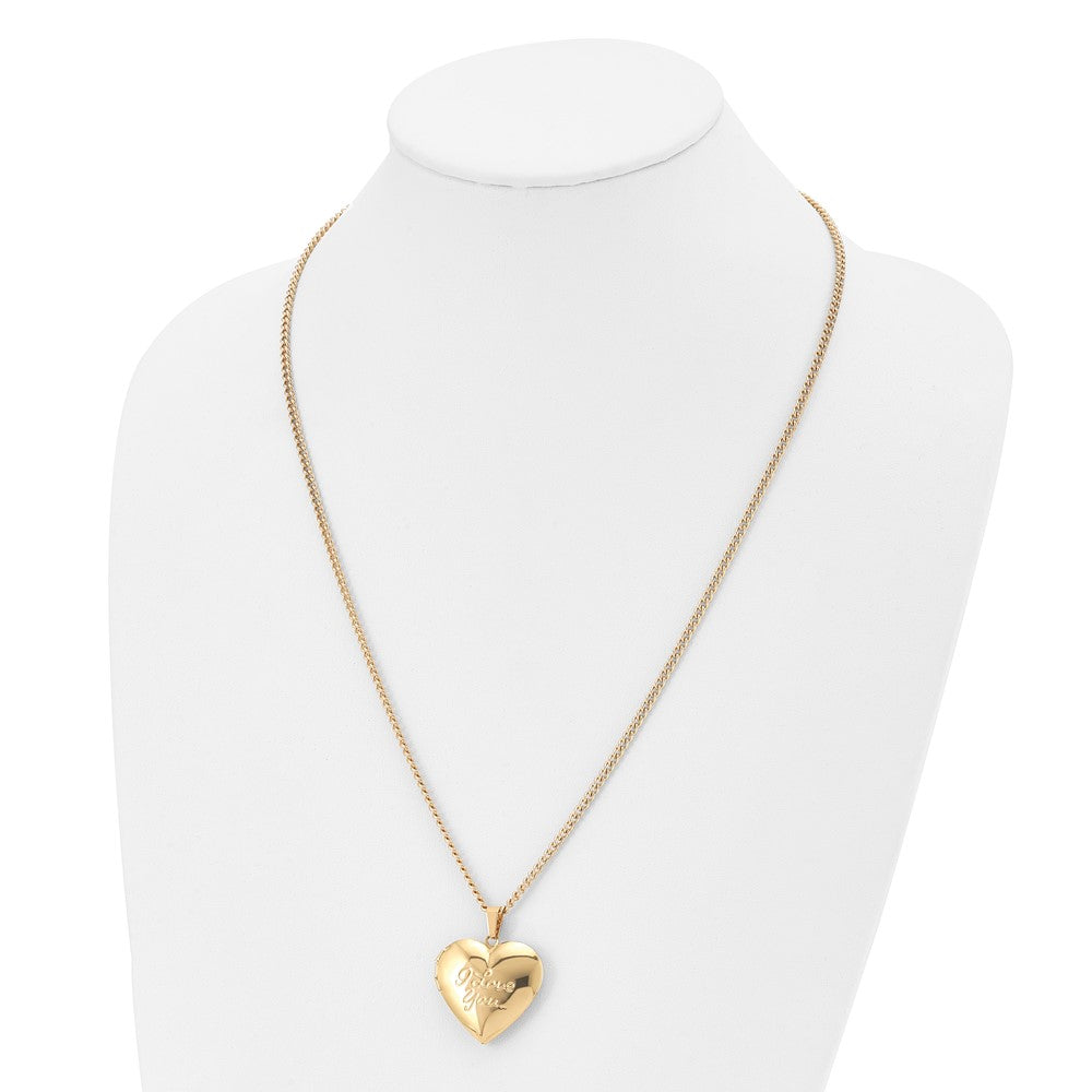 Stainless Steel Polished Yellow IP I LOVE YOU Heart Locket 24in Necklace