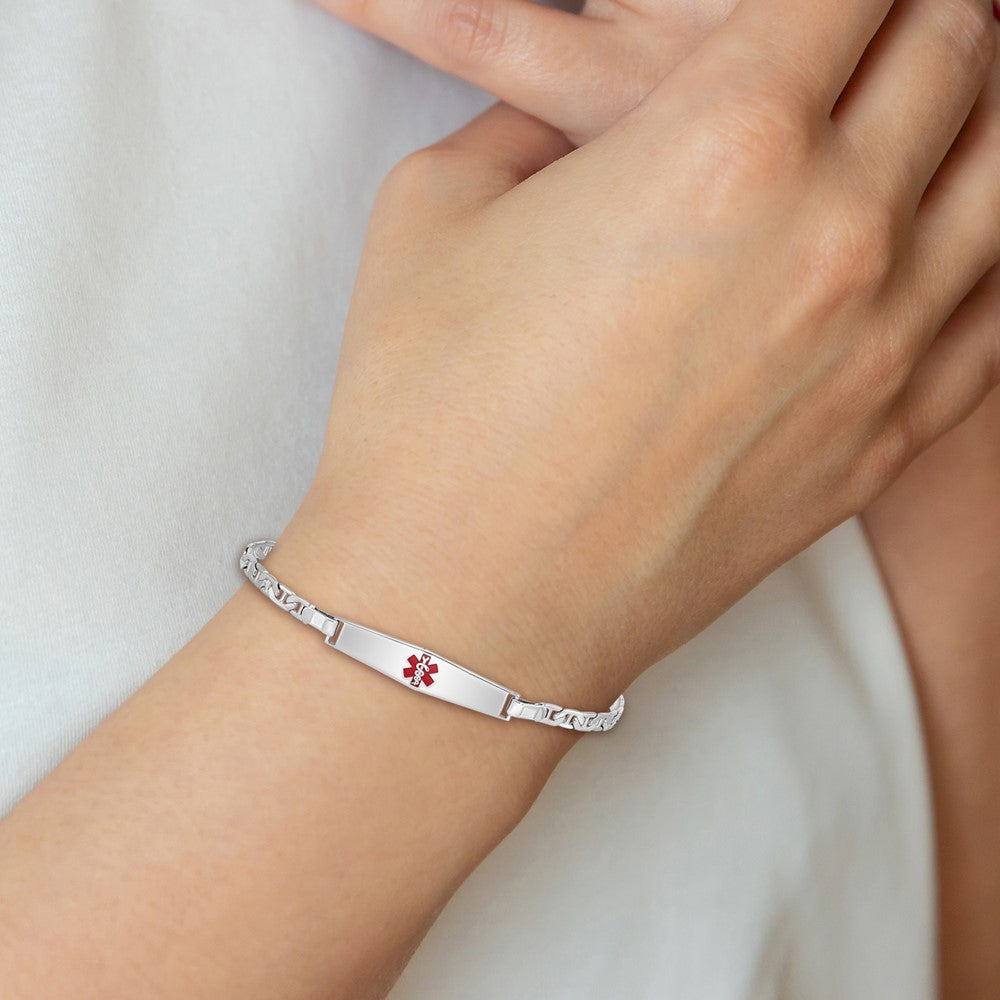 Sterling Silver Rhodium-plated Medical ID Anchor Link Bracelet 8 inches