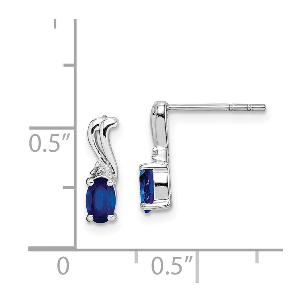 Sterling Silver Rhodium Plated Diamond & Sapphire Oval Post Earrings