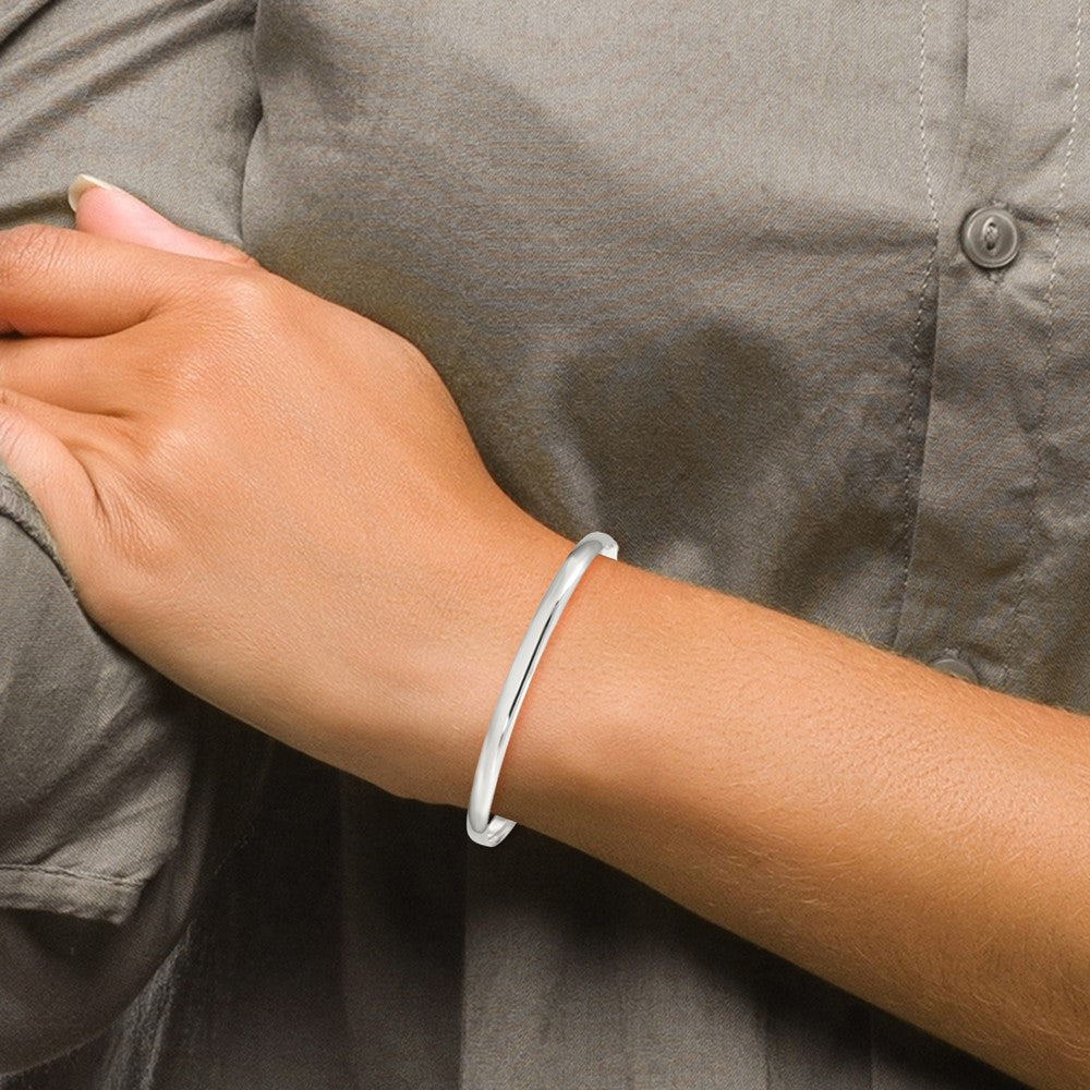 Sterling Silver 4mm Solid Polished Plain Slip-On Bangle Bracelet 7 inches