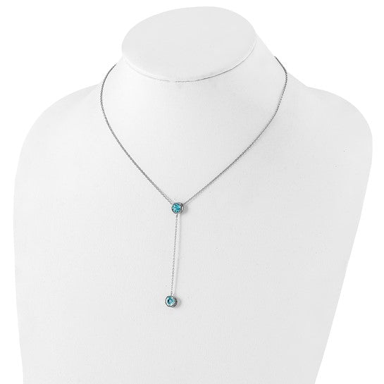 Sterling Silver Rhodium-plated Blue Topaz w/ 2in ext. Y-Necklace 16 Inches