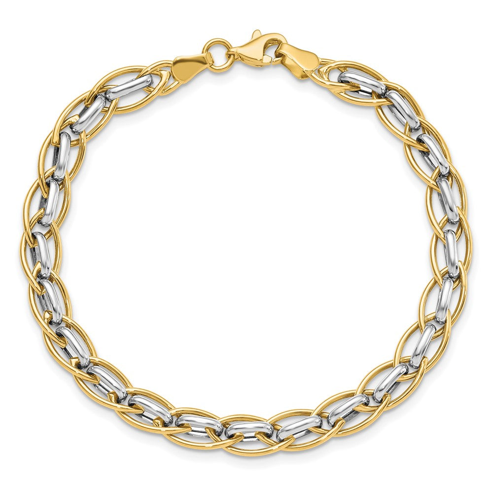 14K Two-tone Polished Fancy Link Bracelet 7.5 inches