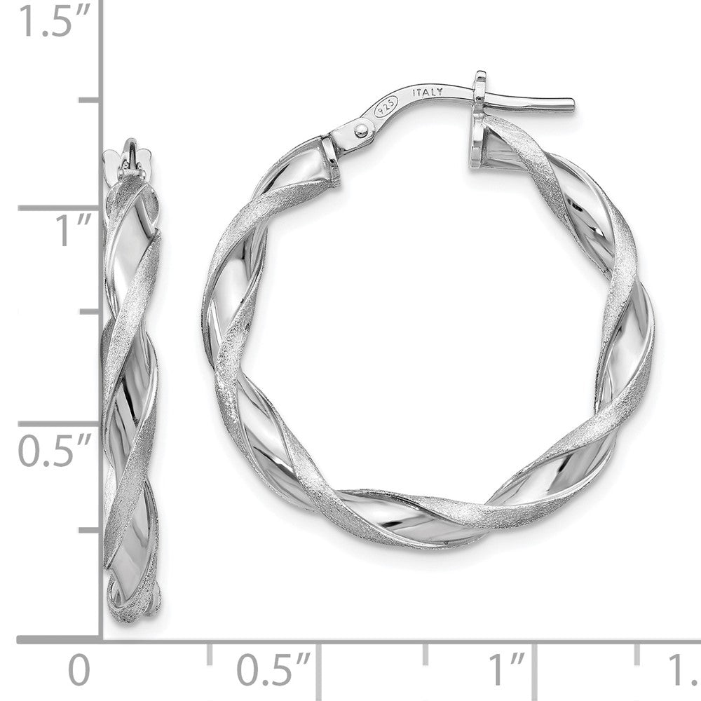 SS RH-plated Polished/Scratch-finish Twisted Hoop Earrings