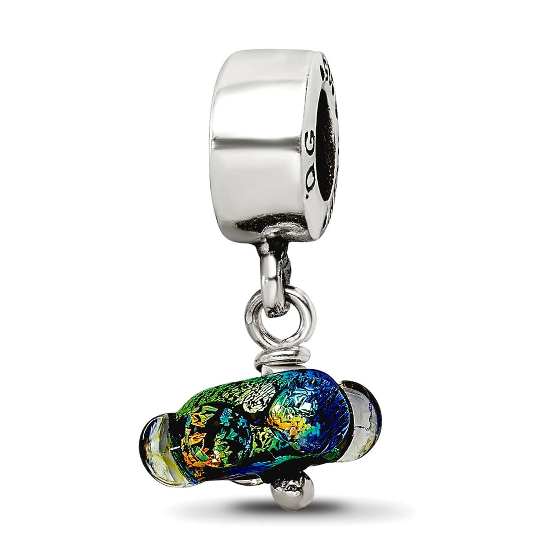 Sterling Silver Reflections Green Dichroic Glass Dangle Bead