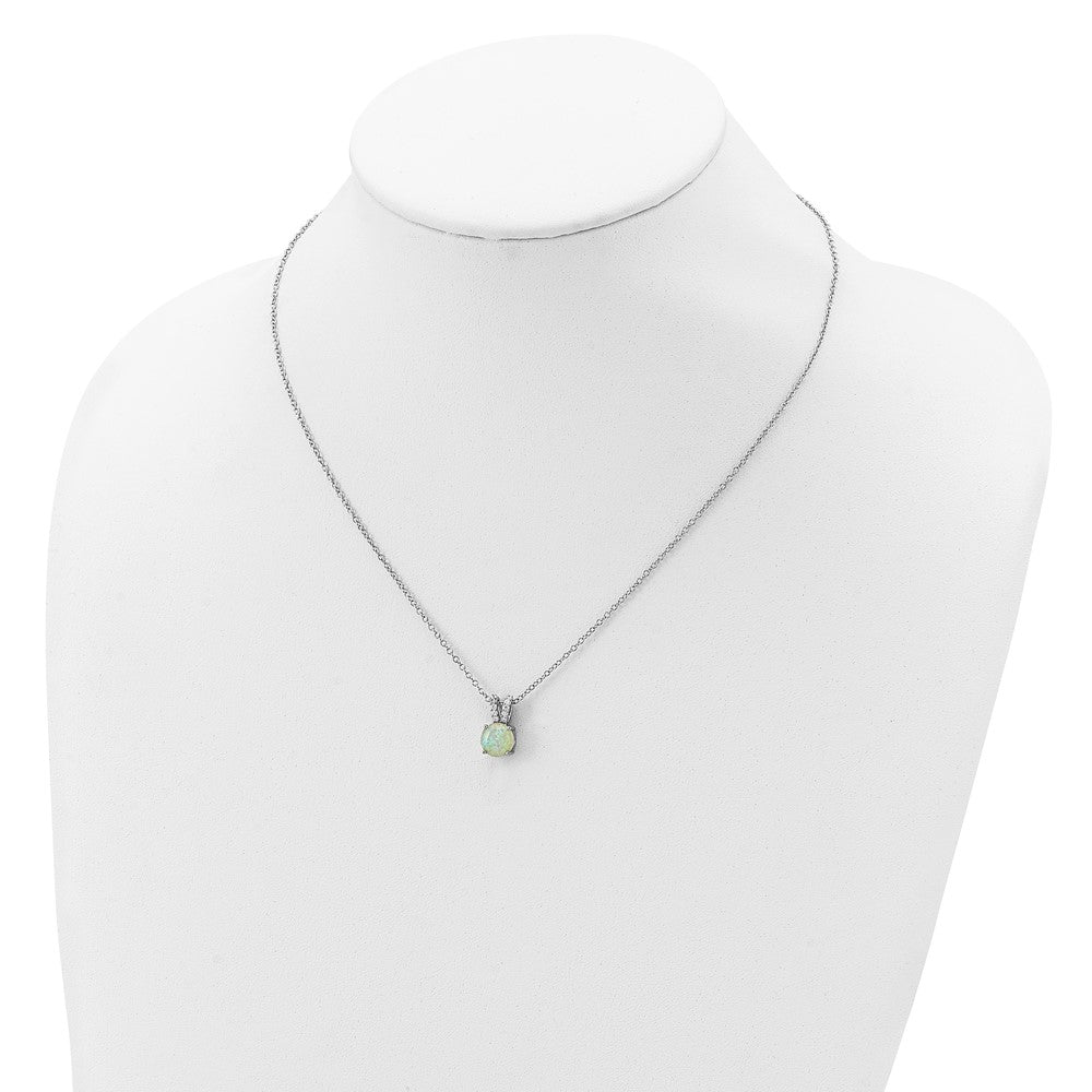 Cheryl M Sterling Silver Rhodium-plated Cabochon Lab Created Opal and Brilliant-cut CZ Split Bail 18 Inch Necklace 18 Inches