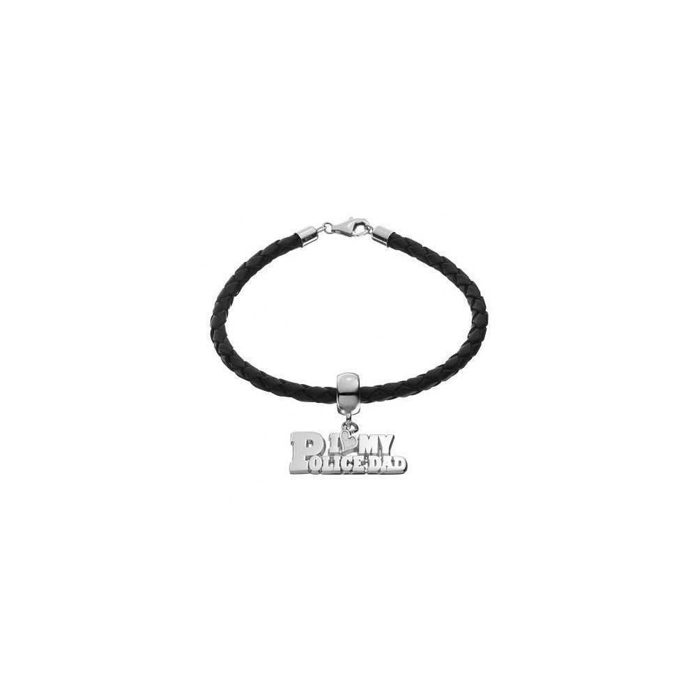 SS I LOVE MY POLICE DAD .5 x 1 BEAD BAIL AND BRACELET