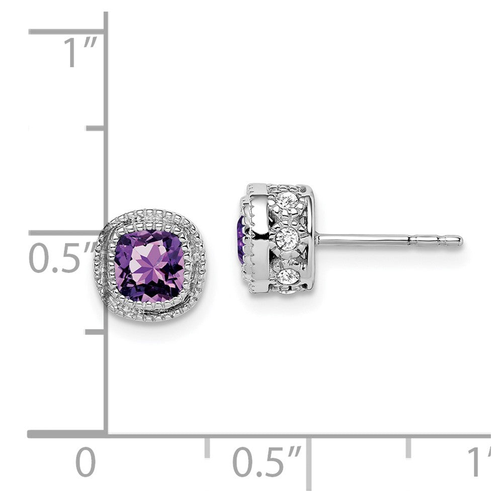 14k White Gold Cushion Amethyst and Diamond Earrings