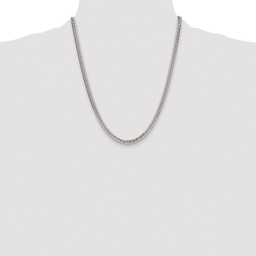 Sterling Silver Rhodium-plated 4.8mm Double Diamond-cut Curb Chain