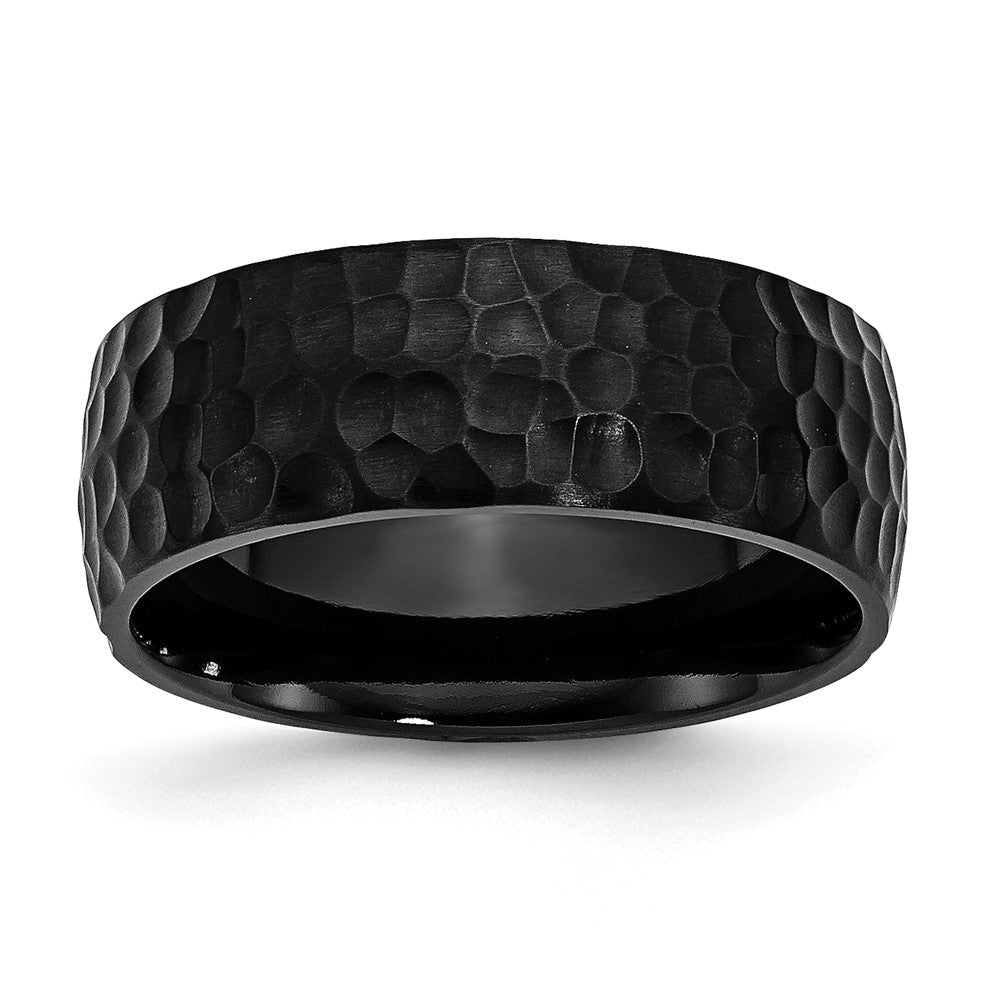 Stainless Steel Hammered Black IP-plated 8mm Band Size - 7