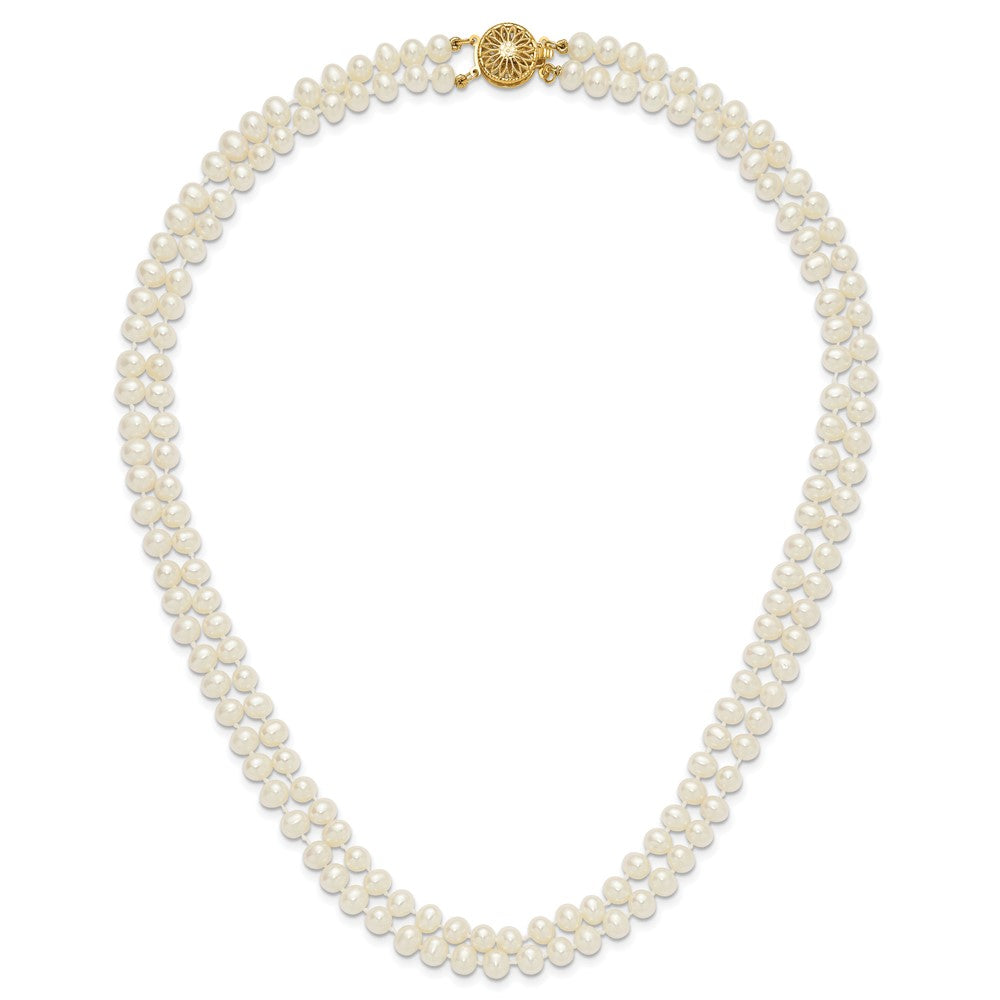 14k 5-6mm White Near Round Freshwater Cultured Pearl Double Strand 18 inch Necklace