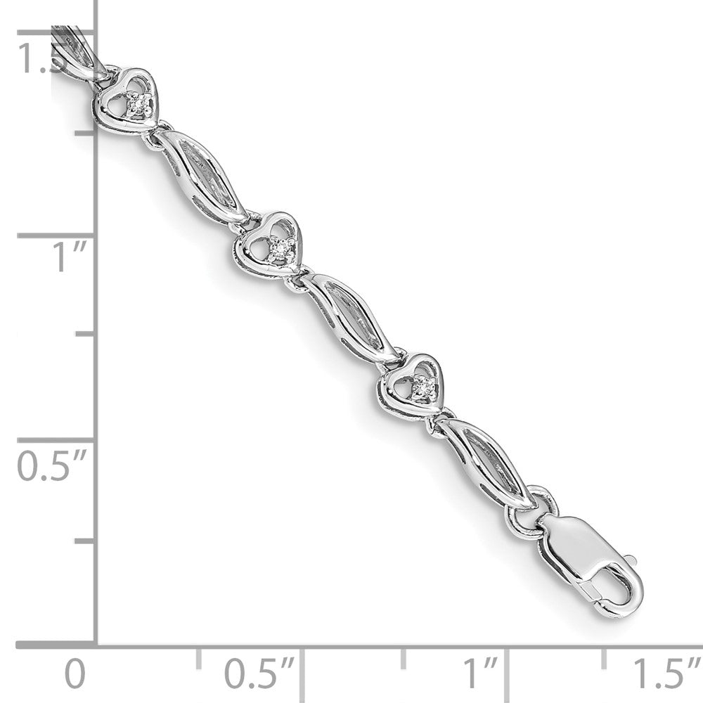 10k White Gold Polished Diamond Heart Bracelet