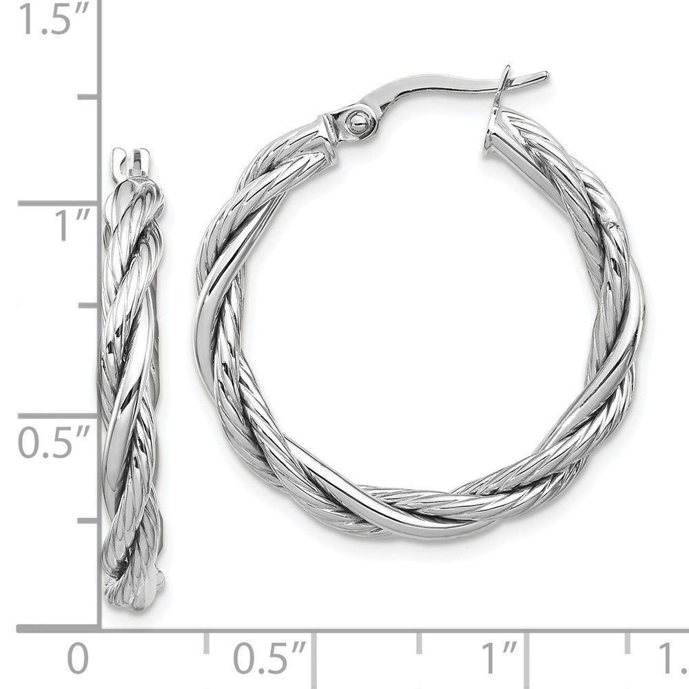 14K w/White Rhodium Polished Twisted Hoop Earrings