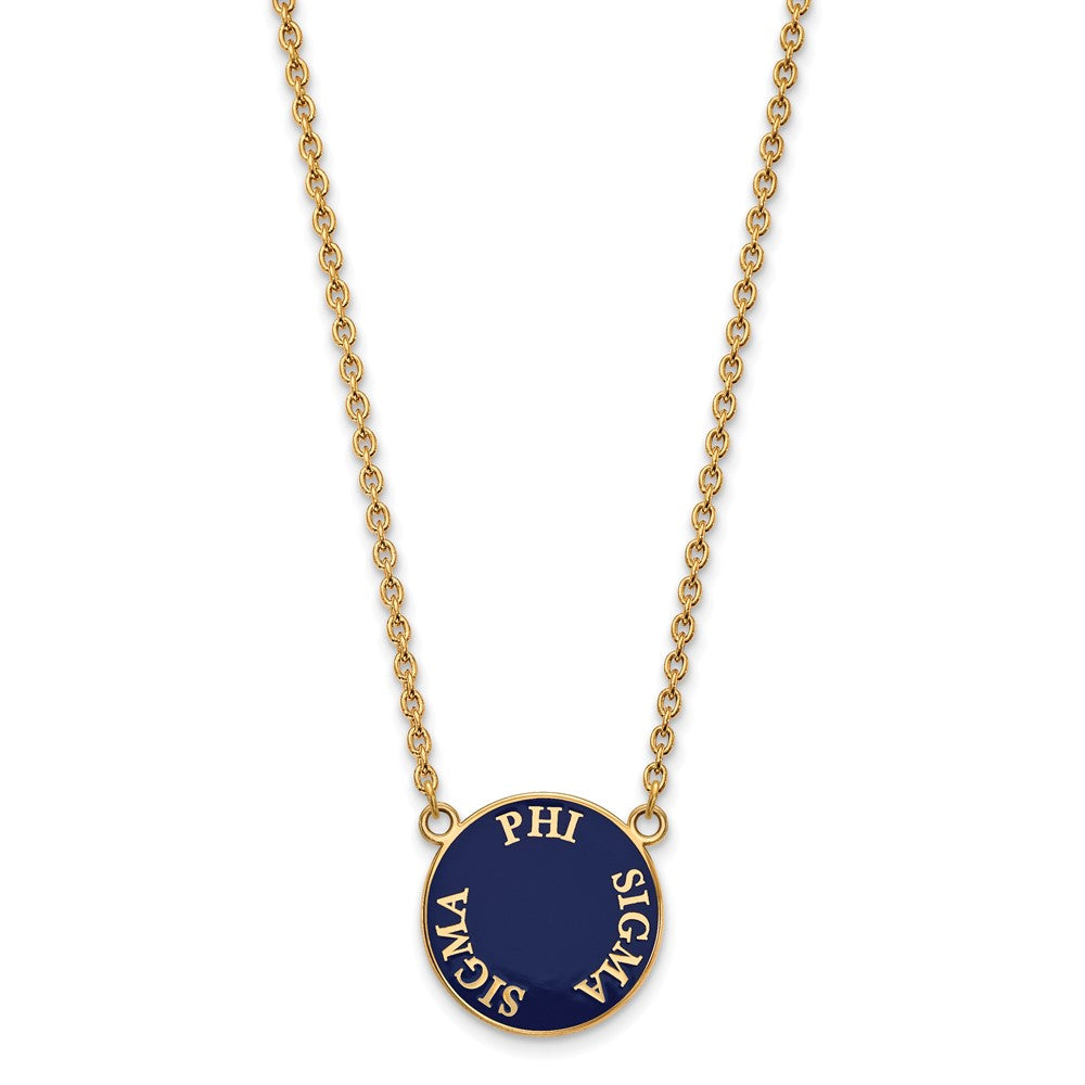 Sterling Silver Gold-plated LogoArt Phi Sigma Sigma Sorority Text Large Color Enamel Pendant 18 inch Necklace