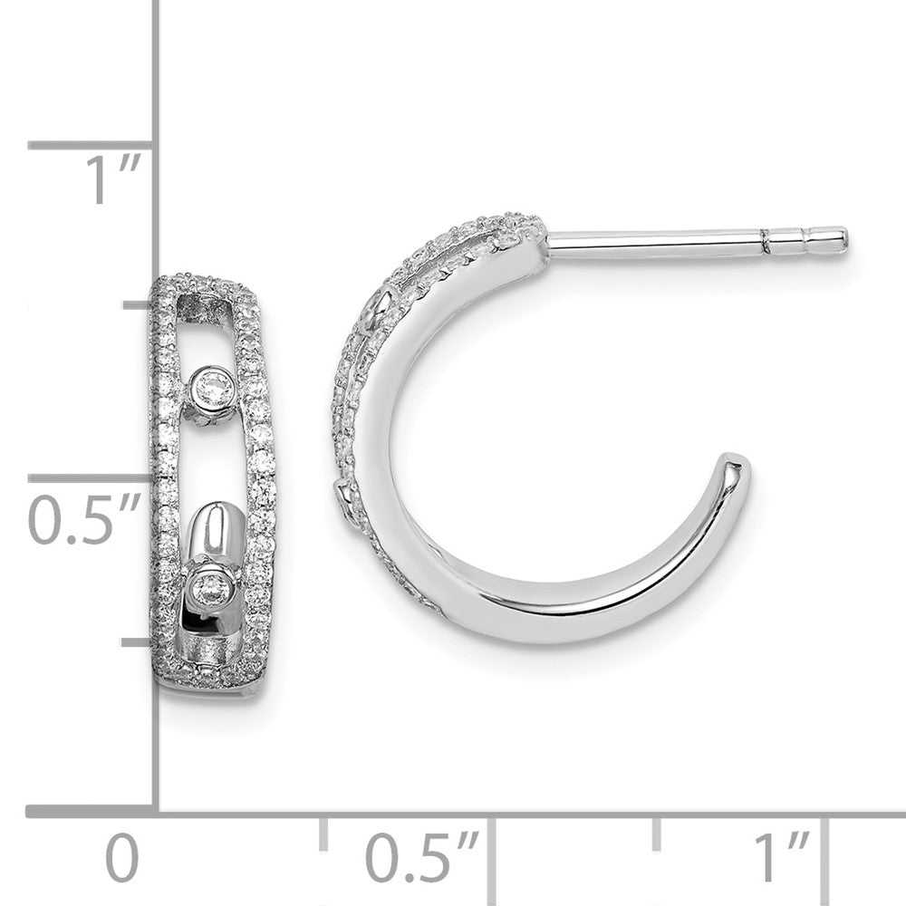 Sterling Silver Rhodium-plated CZ J-Hoop Earrings