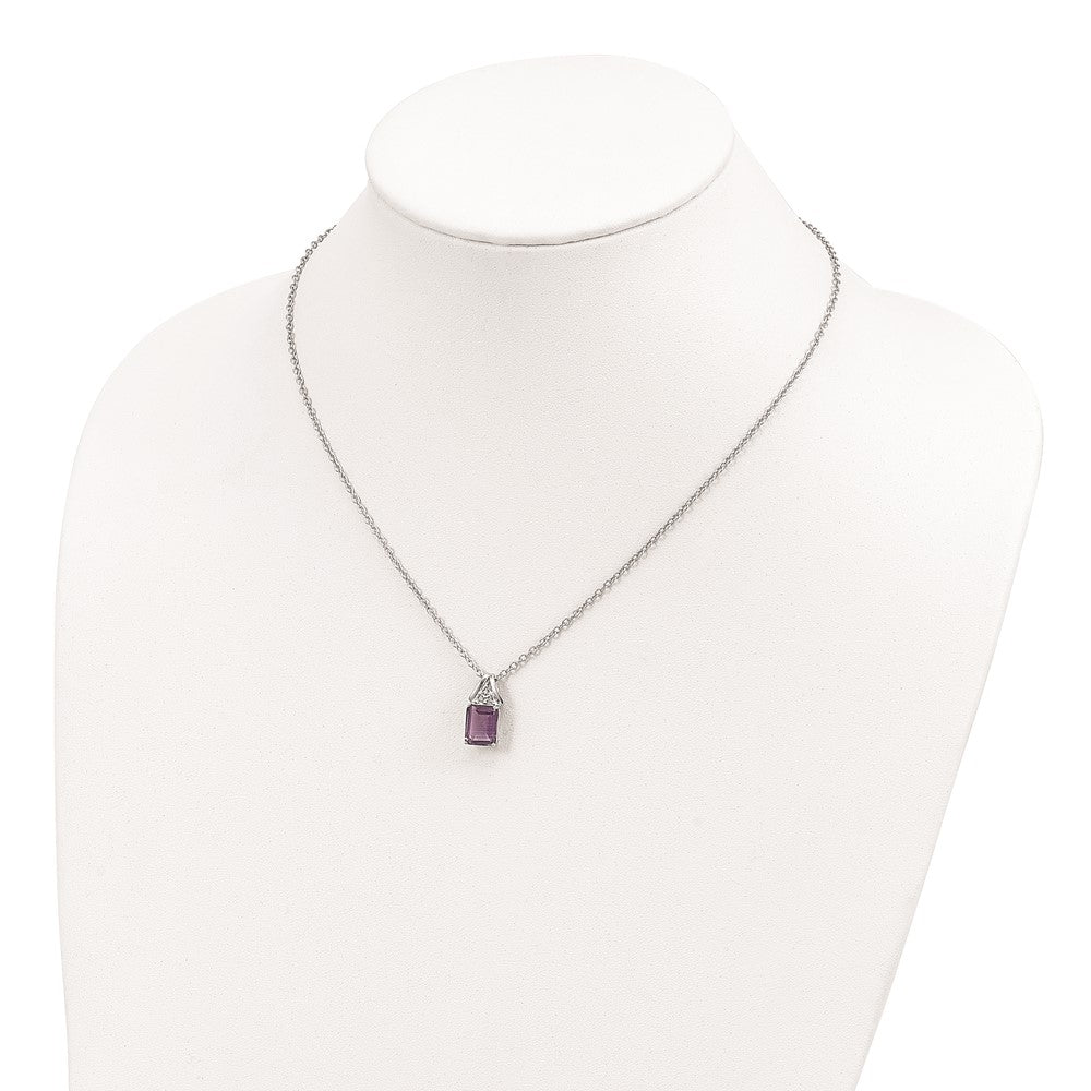 Brilliant Gemstones Sterling Silver with 14K Accent Rhodium-plated Amethyst and Diamond 18 Inch Necklace with 2 Inch Extender 18 Inches