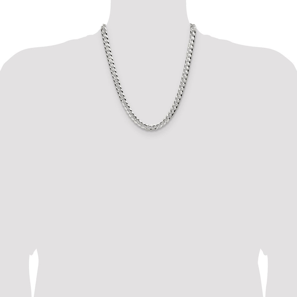 Sterling Silver 8.25mm Flat D/C Pave Curb Chain