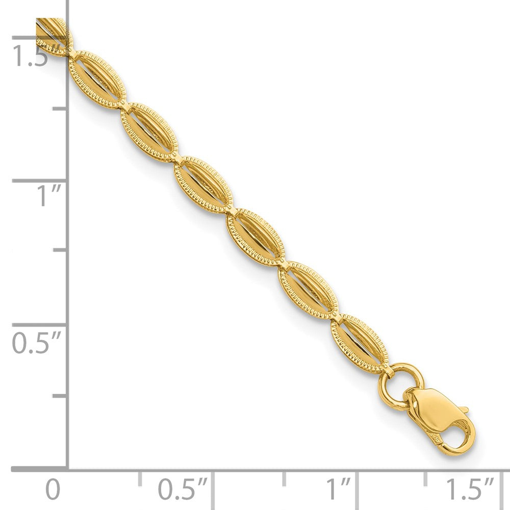 14K Polished and Textured Fancy Oval Link Bracelet 7.5 inches
