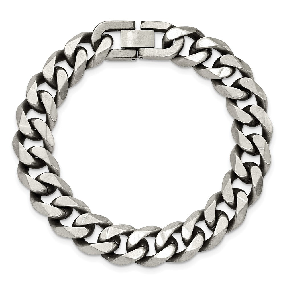 Stainless Steel Antiqued and Brushed 13mm Curb 8.5in Bracelet 8.5 inches