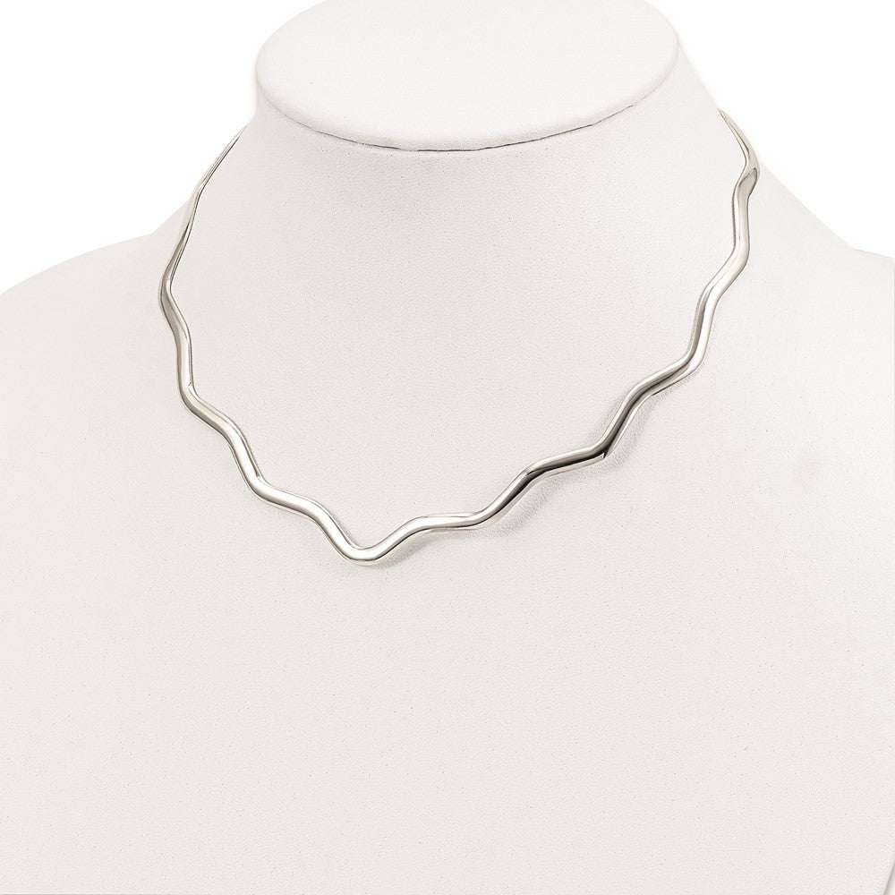 Sterling Silver Wavy V-Shape Neck Collar 14 Inches