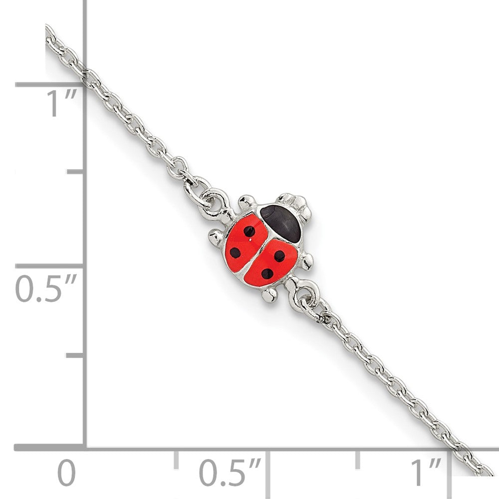 Sterling Silver Polished Red and Black Enameled Ladybug Childrens 5.5 inch with 1 inch Extension Bracelet