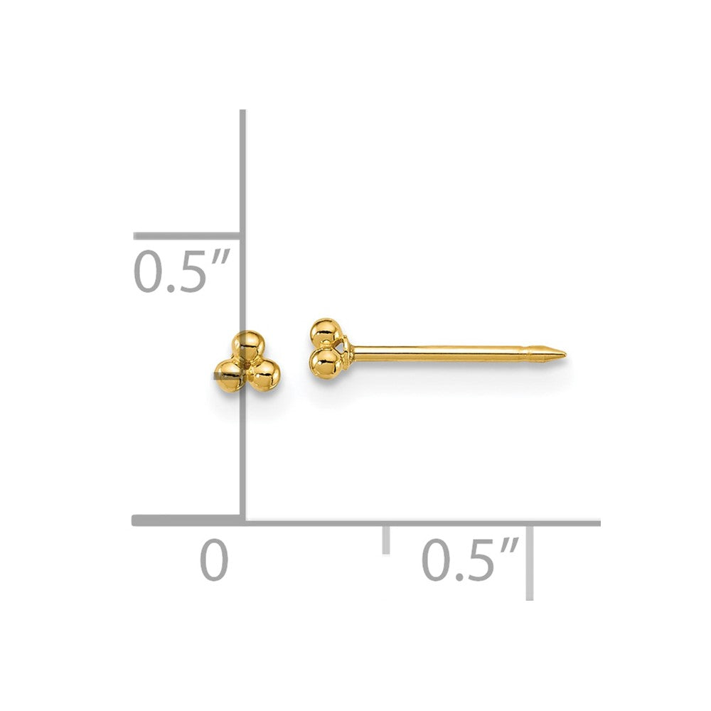 Inverness 14K Gold Polished 3mm Triple Ball Post Piercing Earrings