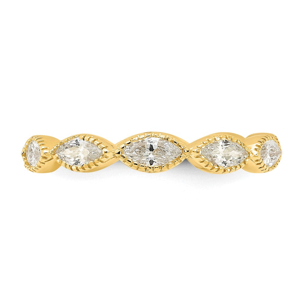Cheryl M Sterling Silver Gold-plated Polished and Beaded Navette CZ Ring