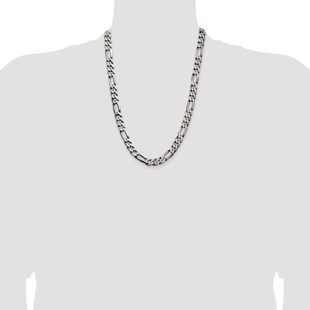 Sterling Silver Antiqued 9mm Figaro Chain 24 Inches