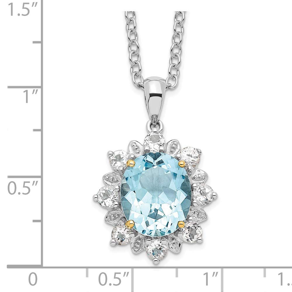 Brilliant Gemstones Sterling Silver with 14K Accent Rhodium-plated Sky Blue Topaz and White Topaz 18 Inch Necklace with 2 Inch Extender 18 Inches