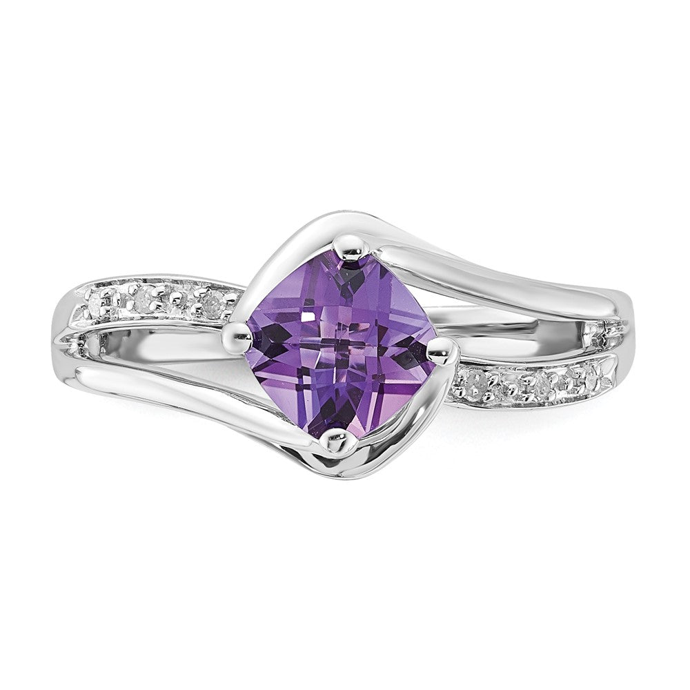 10K White Gold Amethyst and Diamond Ring