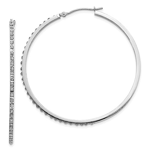 14k White Gold Diamond Fascination Lg Round Hinged Hoop Earrings