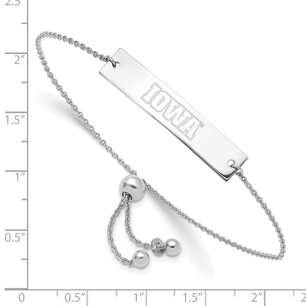 Sterling Silver Rhodium-plated LogoArt University of Iowa Small Bar Adjustable 9 inch Bracelet