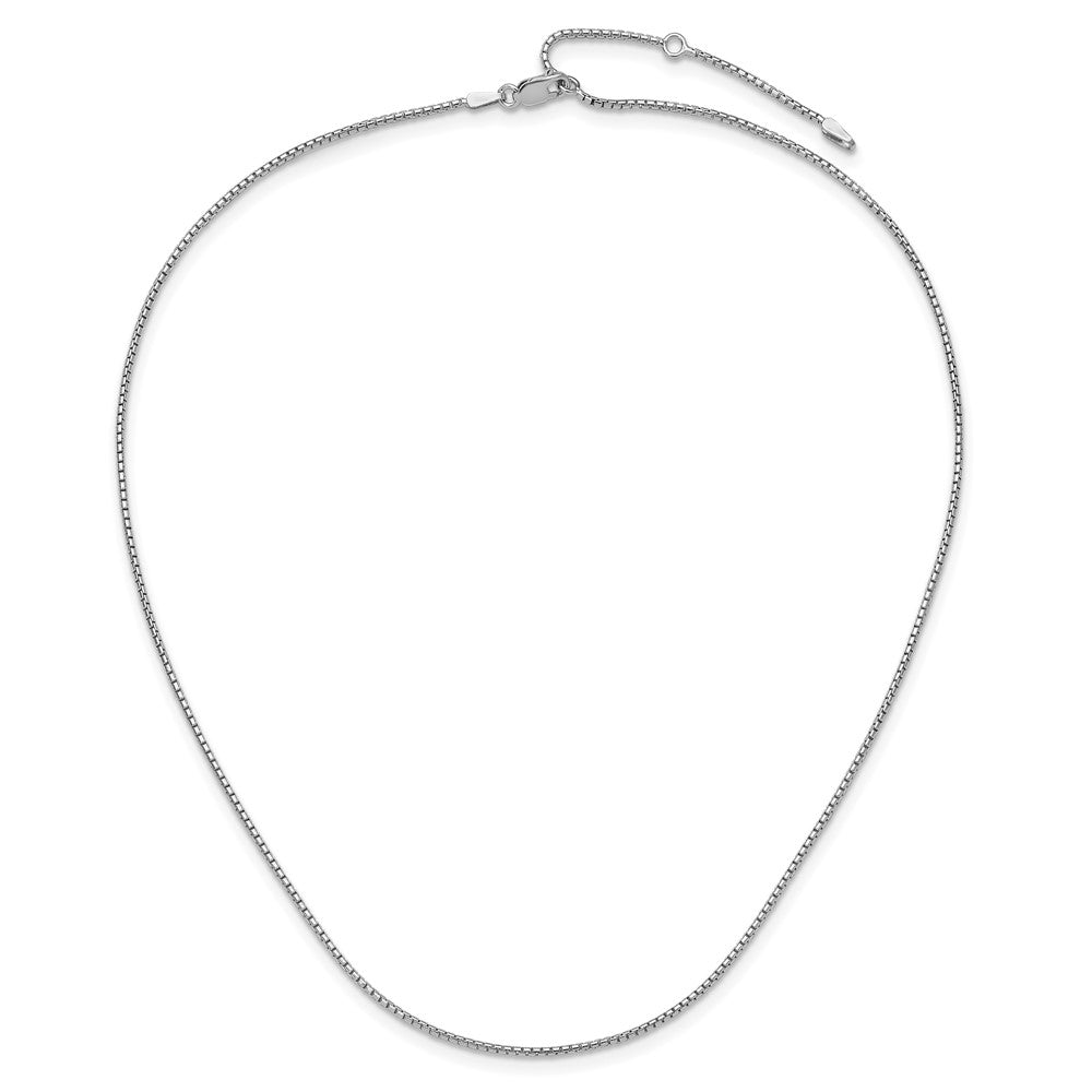 Sterling Silver Rh-plated 1.25mm Round Box 1in+1in Adj. Chain