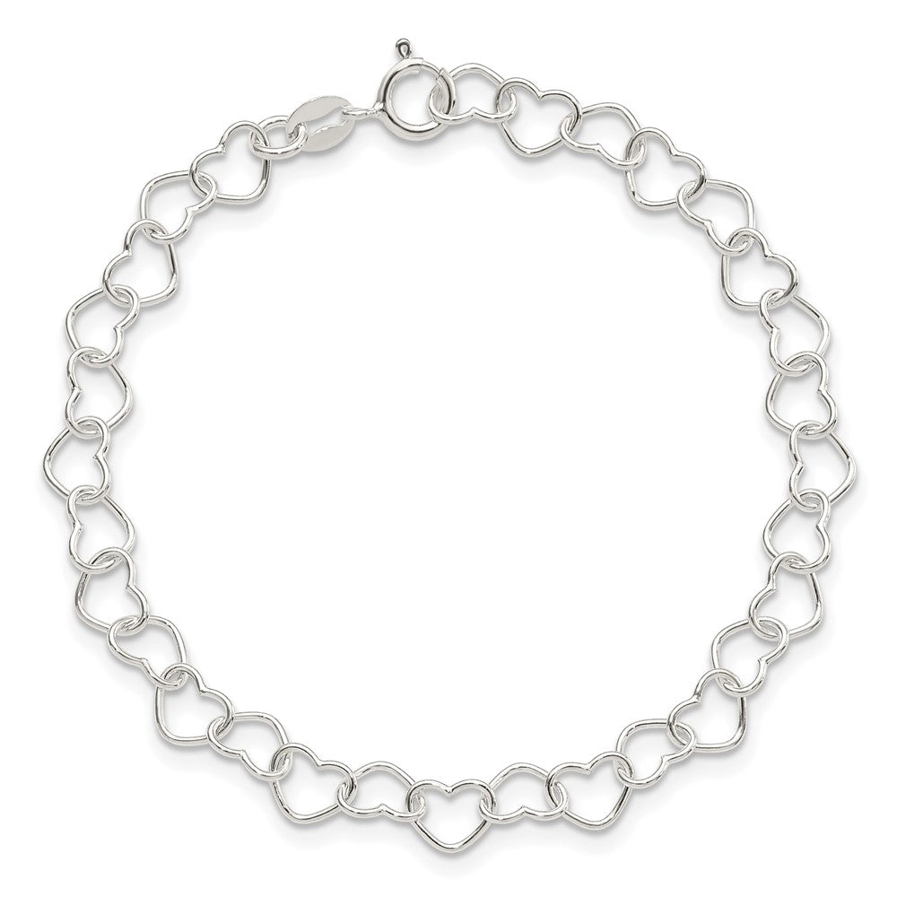 Sterling Silver 6inch Polished Fancy Heart Link Bracelet 6 inches