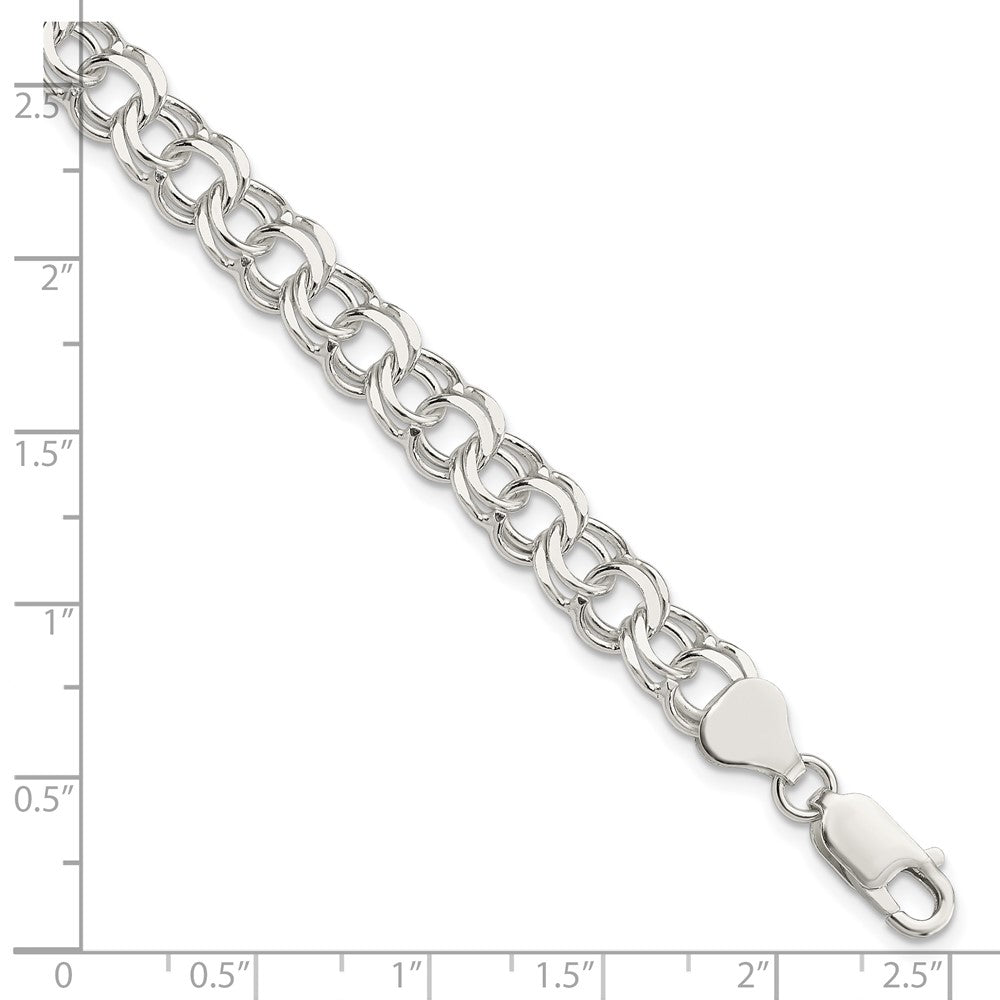 Sterling Silver 7.6mm Double Link Charm Bracelet 7 inches