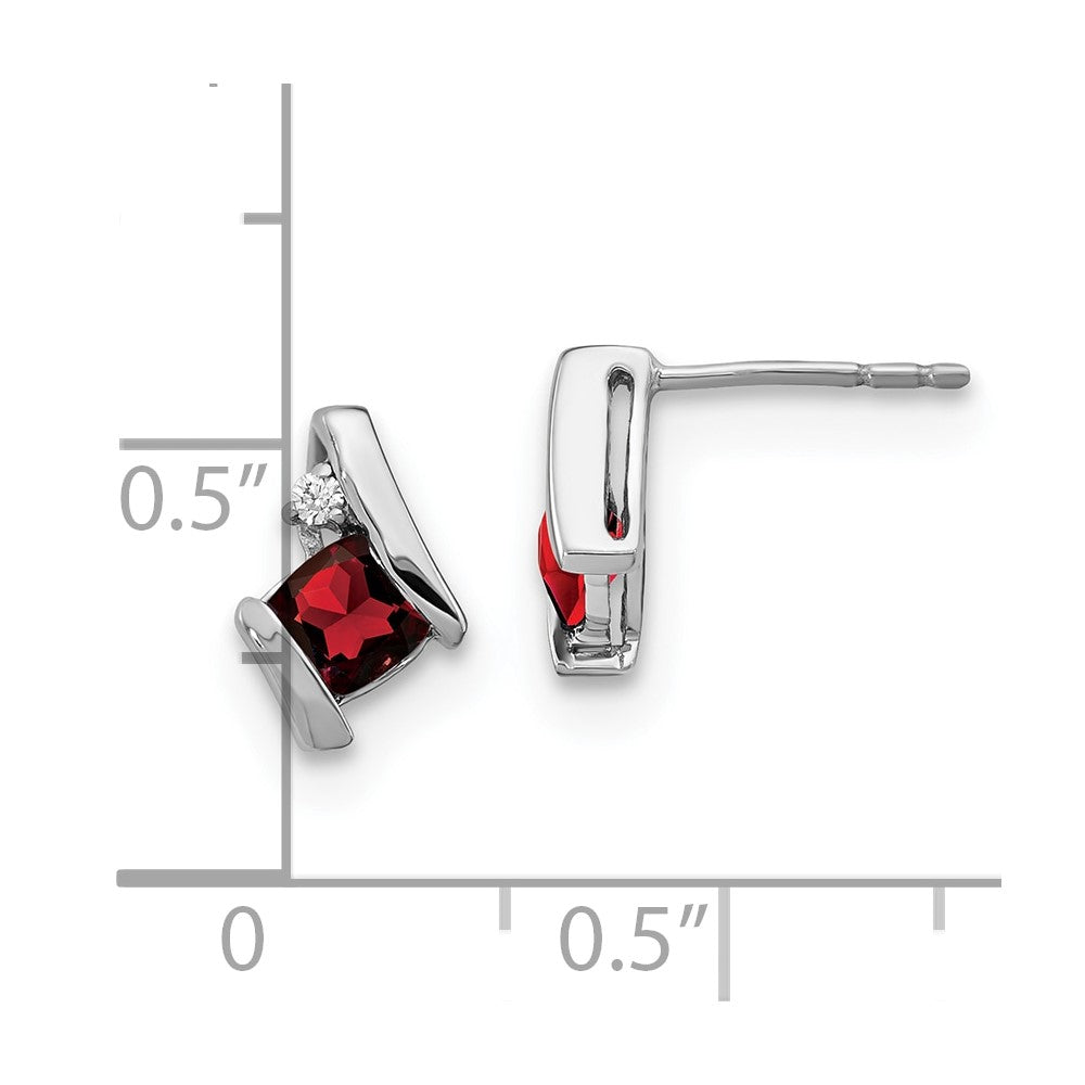14K White Gold Cushion Garnet & Diamond Earrings