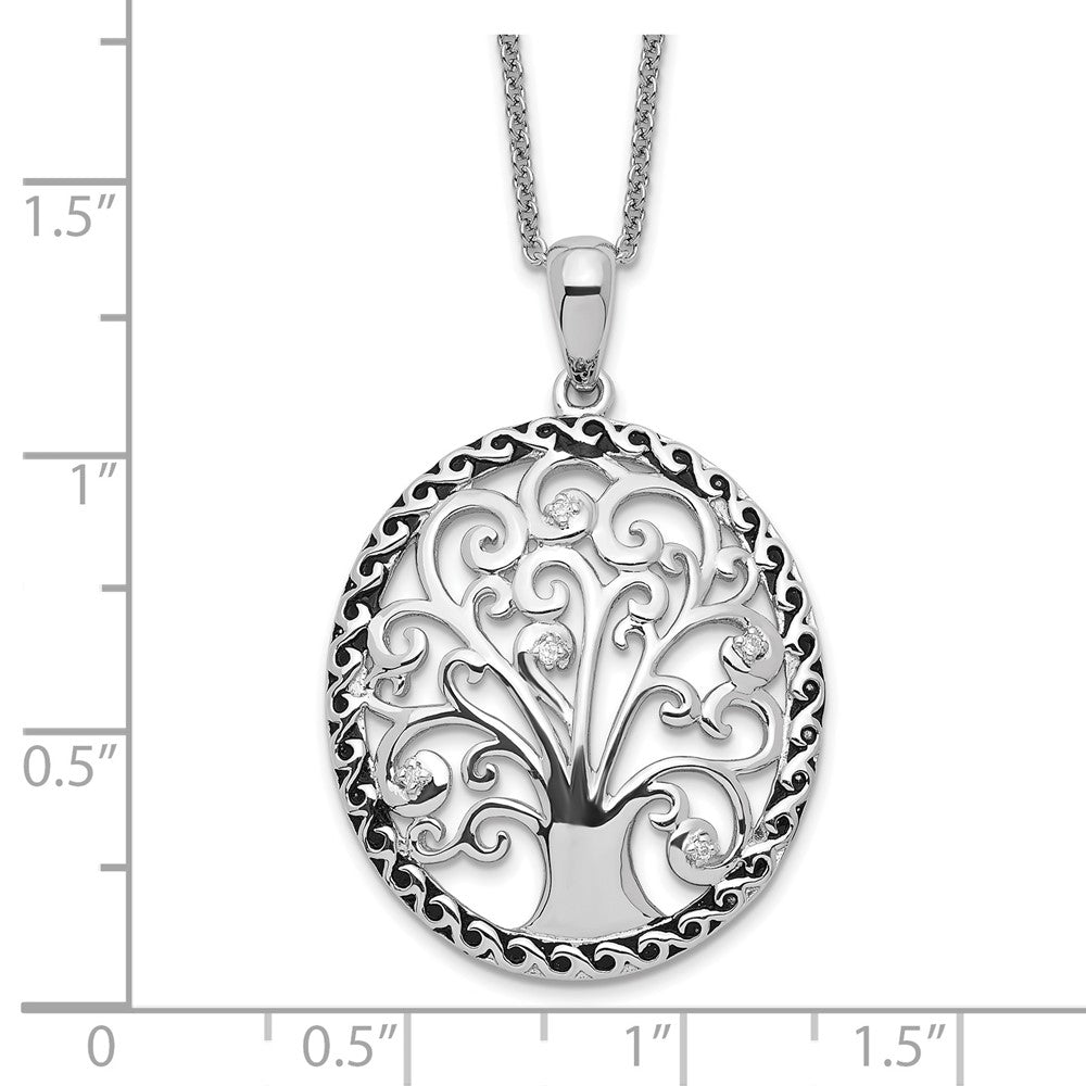Sentimental Expressions Sterling Silver Rhodium-plated CZ Antiqued Tree of Life 18in Necklace 18 Inches