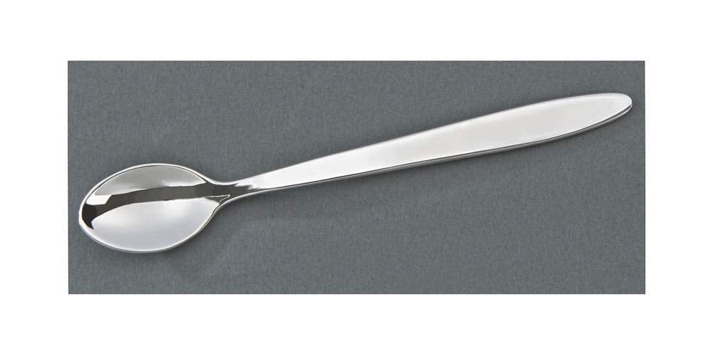 BABY FEEDING SPOON W/ GREY FLOCKED BOX, SILVER PLATED.
