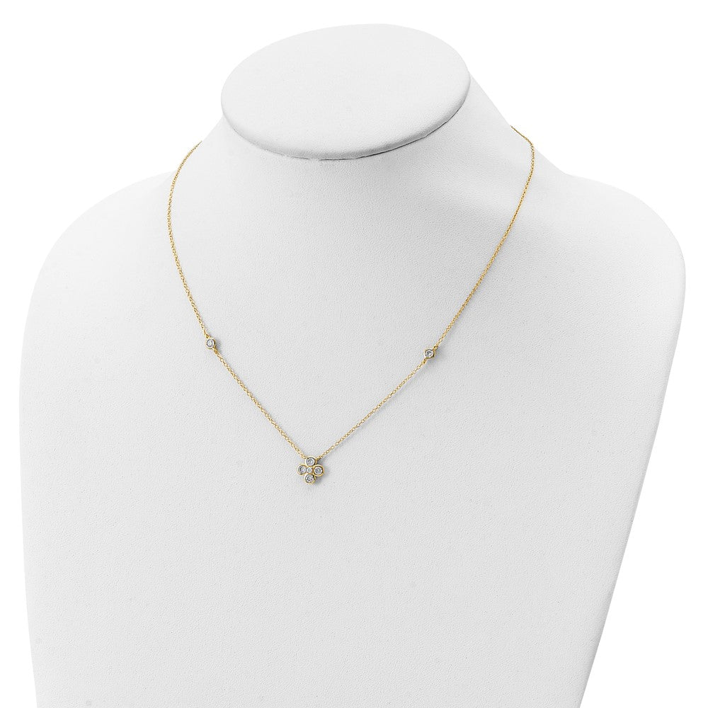 Sterling Silver Gold-plated Polished CZ 18in w/2in ext. Necklace 18 Inches